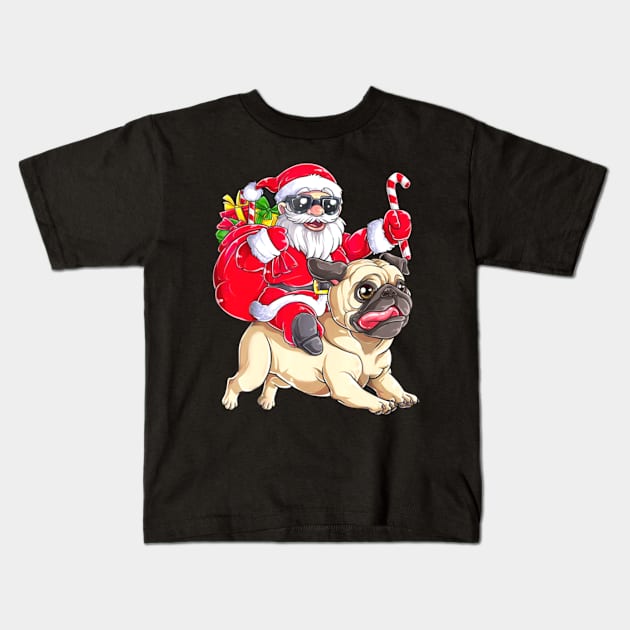 Santa and dog christmas Kids T-Shirt by Risset